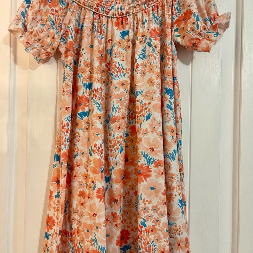 Girls Peach Floral smocked Easter Spring Boutique size 8